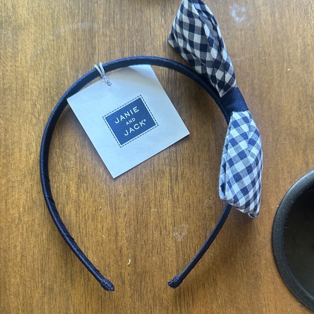 Janie and Jack Navy Headband with Blue-and-White Gingham Bow